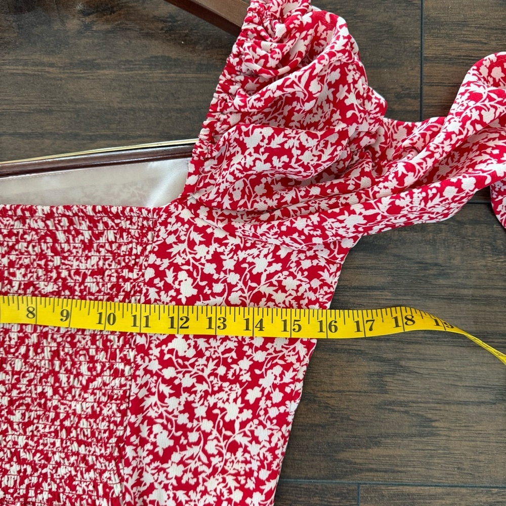 Leith Puff Sleeve Long Sleeve Red Floral Minidress Size Medium - Picture 7 of 9